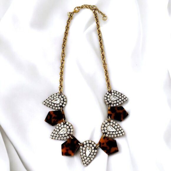 J Crew Tortoise Lucite and Rhinestone Chunky Gold Tone Statement Necklace - Picture 2 of 4
